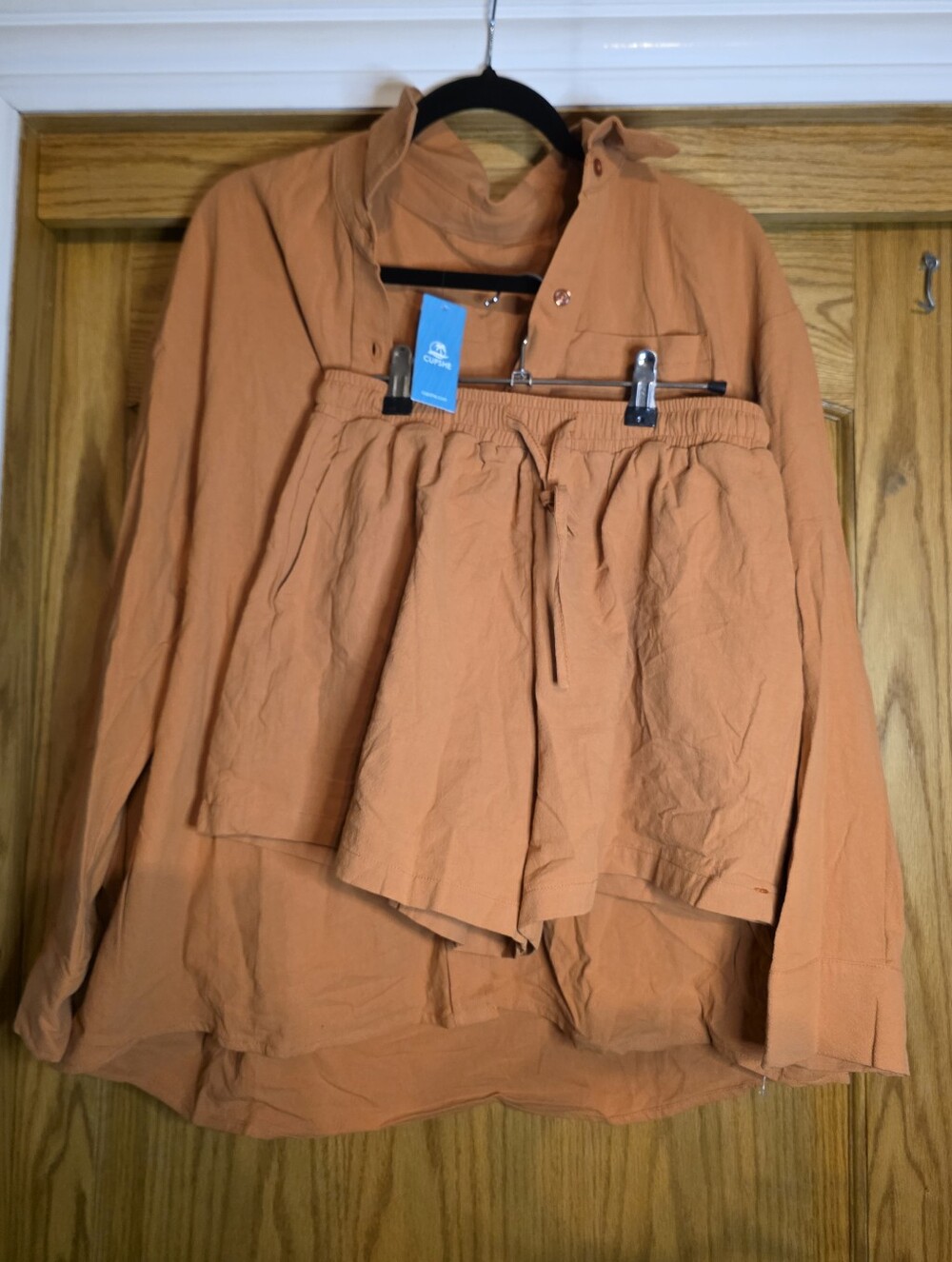 Cupshe 100% Cotton Rust Orange Two-Piece Set - Button Down & Shorts